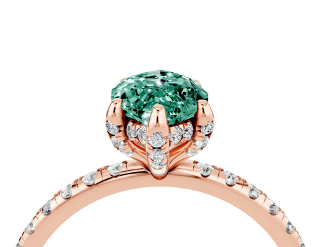 Rose gold Marquise Cut Diamond Solitaire Ring with Four-Prong Setting and Pavé Band_4
