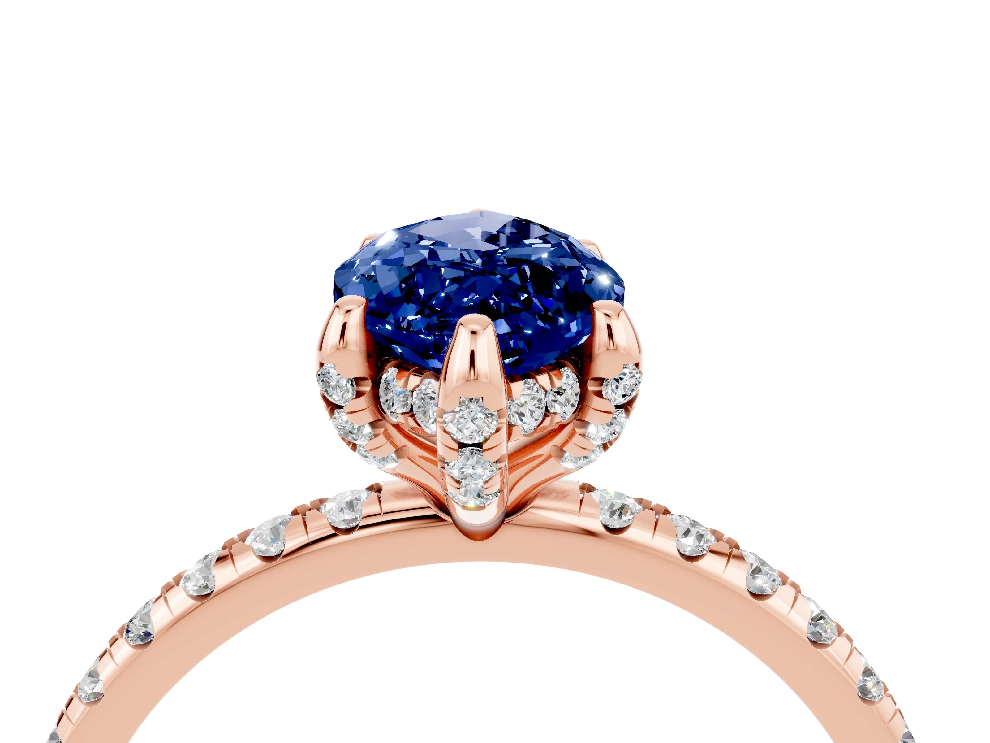 Rose gold Marquise Cut Diamond Solitaire Ring with Four-Prong Setting and Pavé Band_4