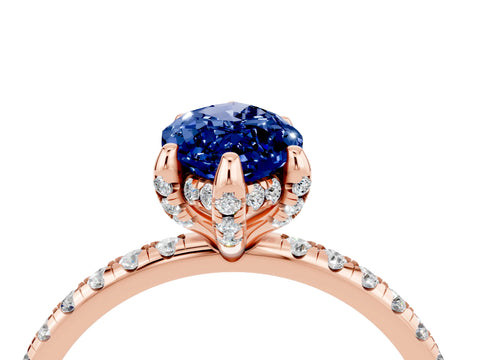 Rose gold Marquise Cut Diamond Solitaire Ring with Four-Prong Setting and Pavé Band_4