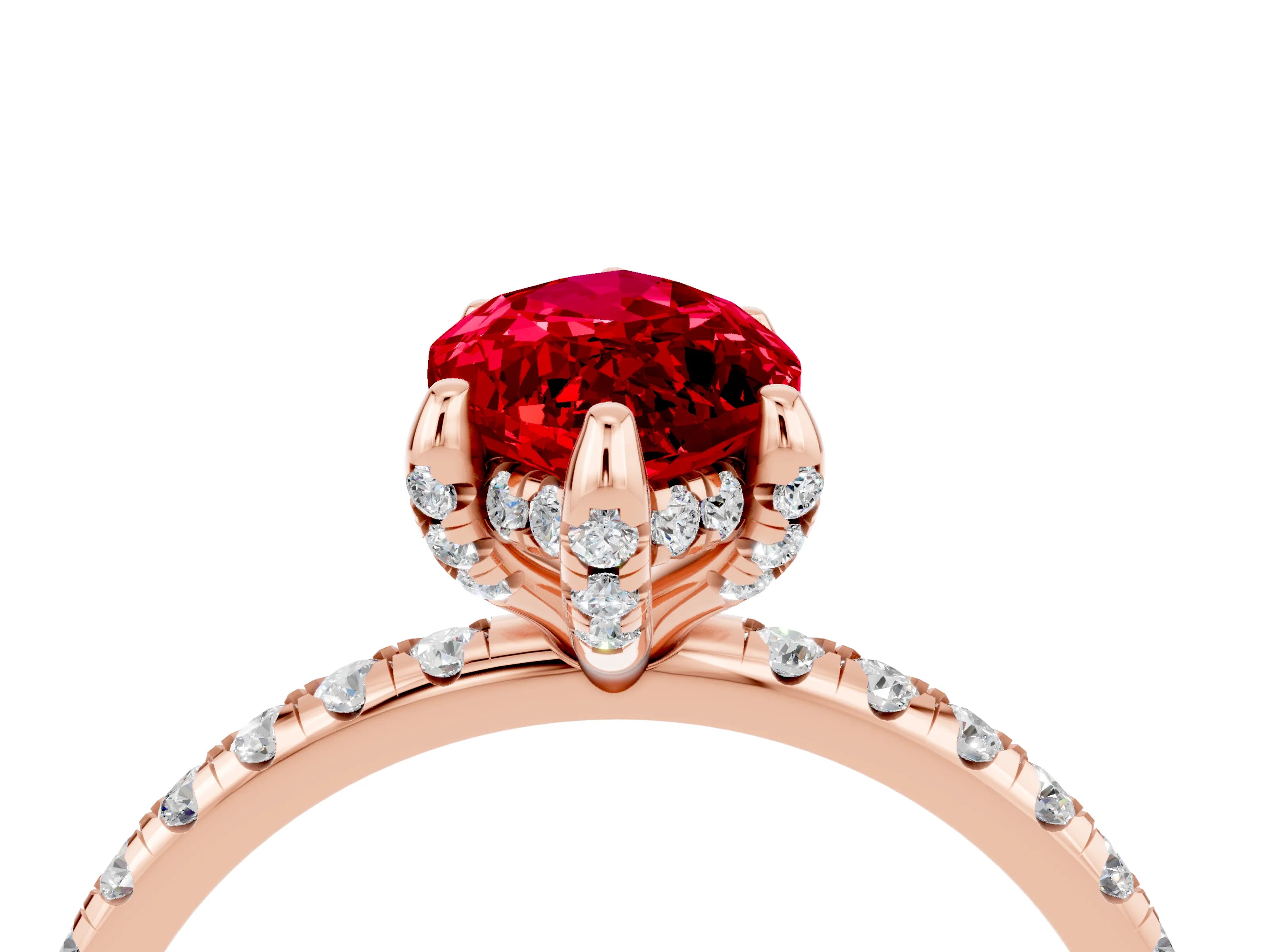 Rose gold Marquise Cut Diamond Solitaire Ring with Four-Prong Setting and Pavé Band_4