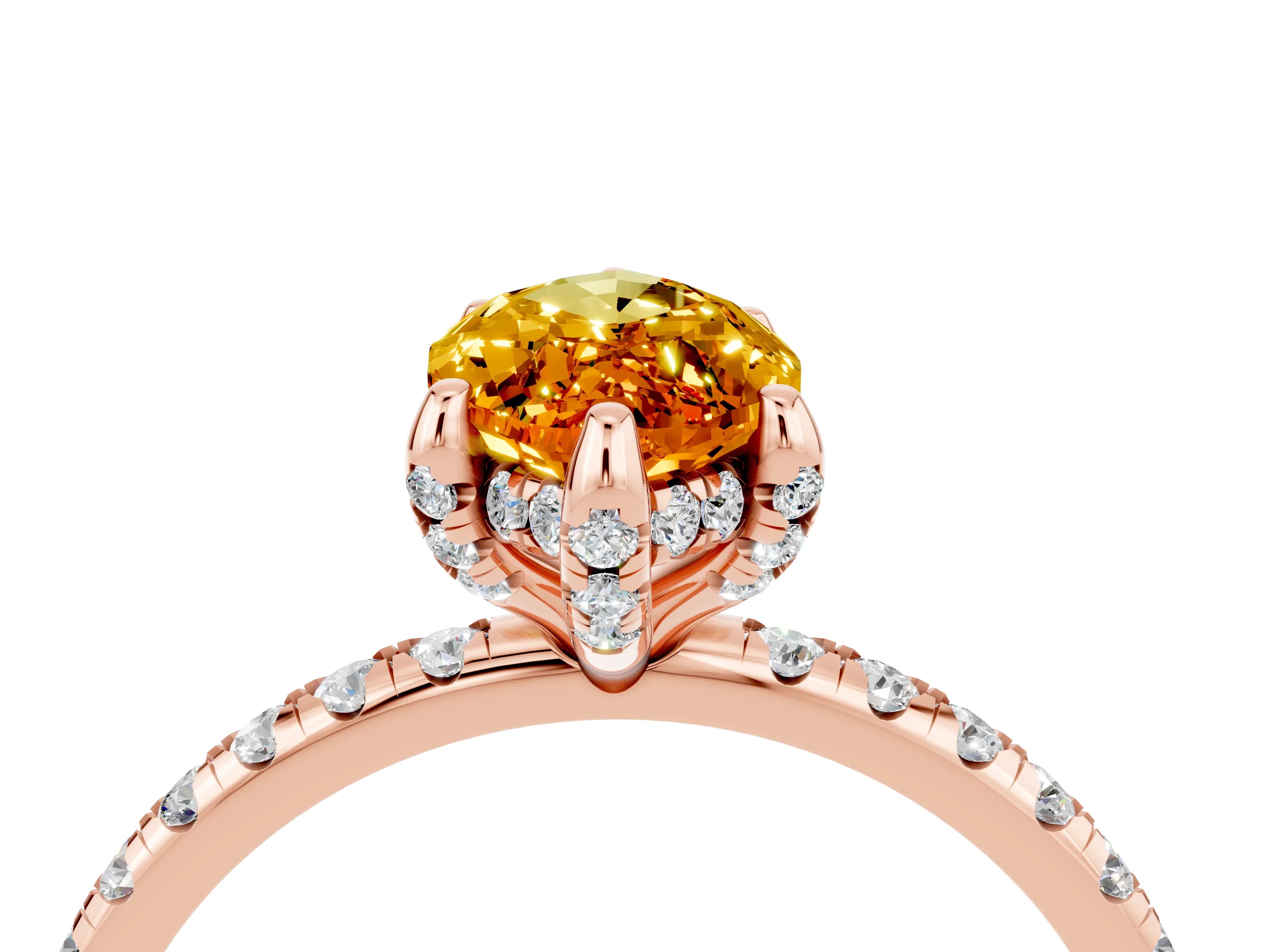 Rose gold Marquise Cut Diamond Solitaire Ring with Four-Prong Setting and Pavé Band_4