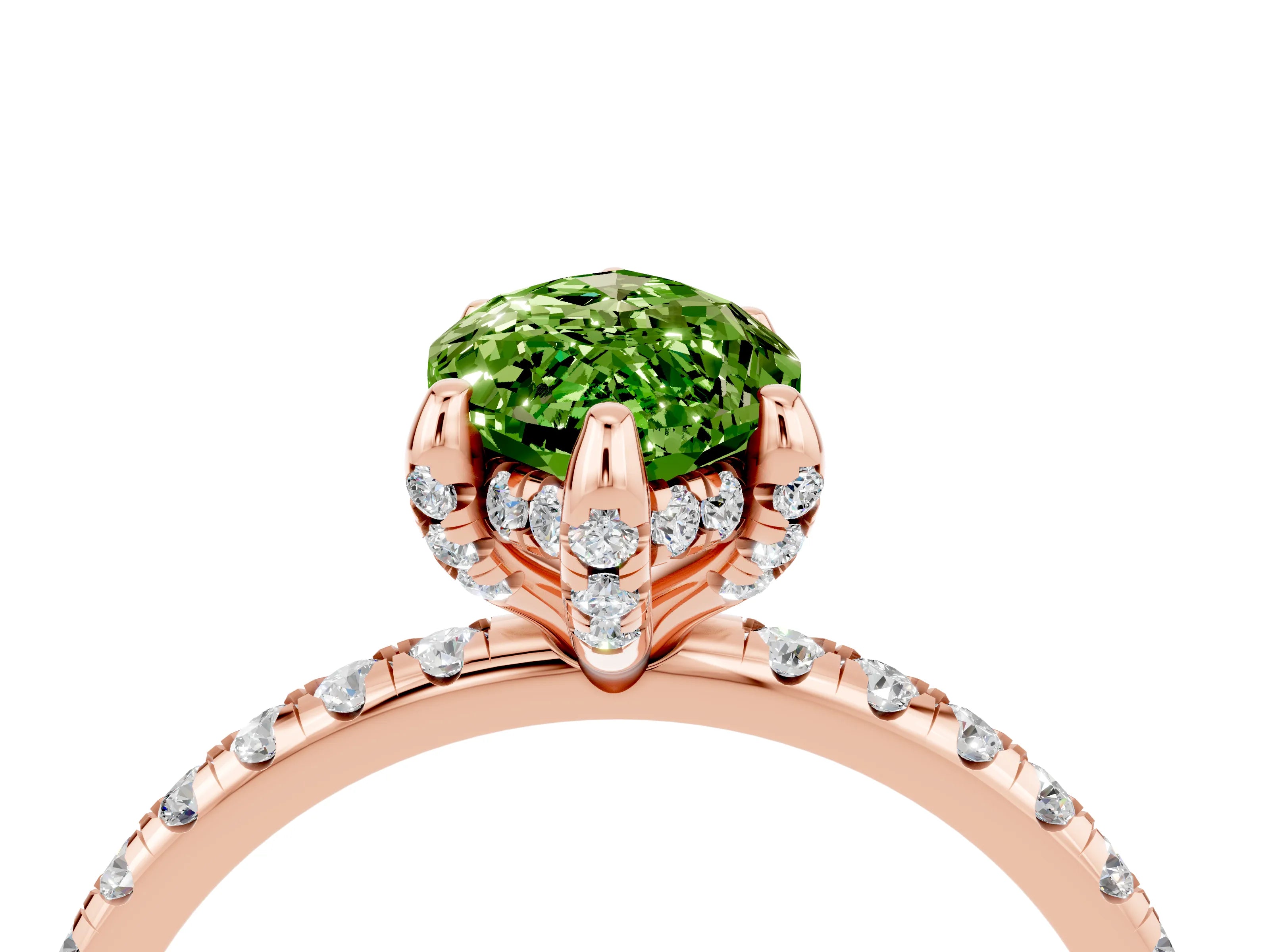 Rose gold Marquise Cut Diamond Solitaire Ring with Four-Prong Setting and Pavé Band_4