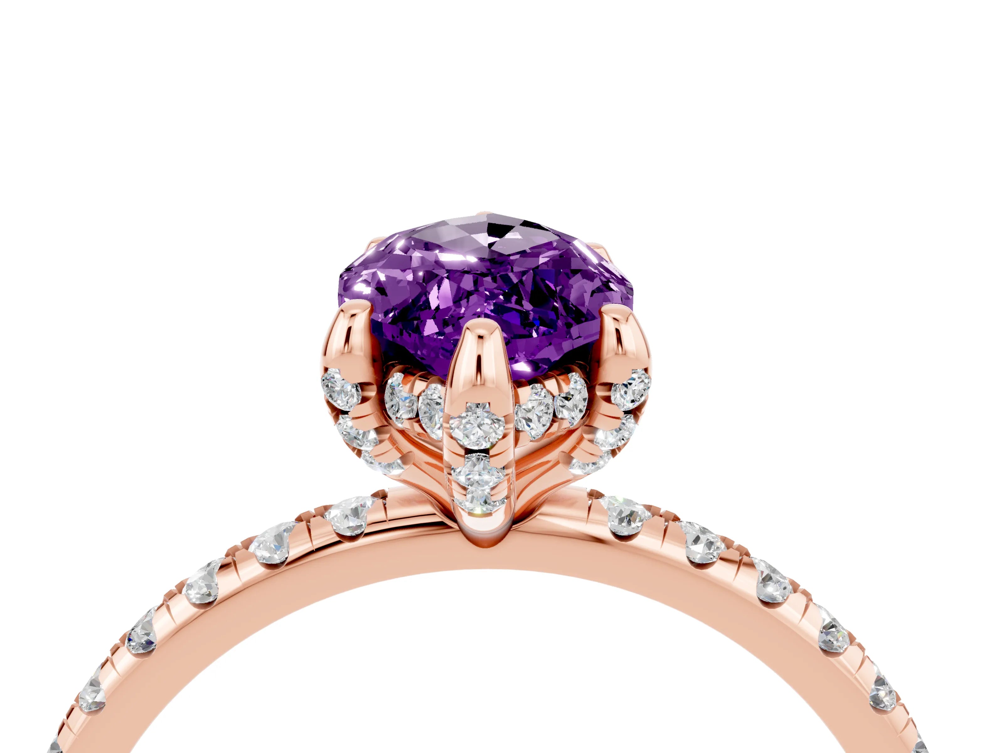 Rose gold Marquise Cut Diamond Solitaire Ring with Four-Prong Setting and Pavé Band_4