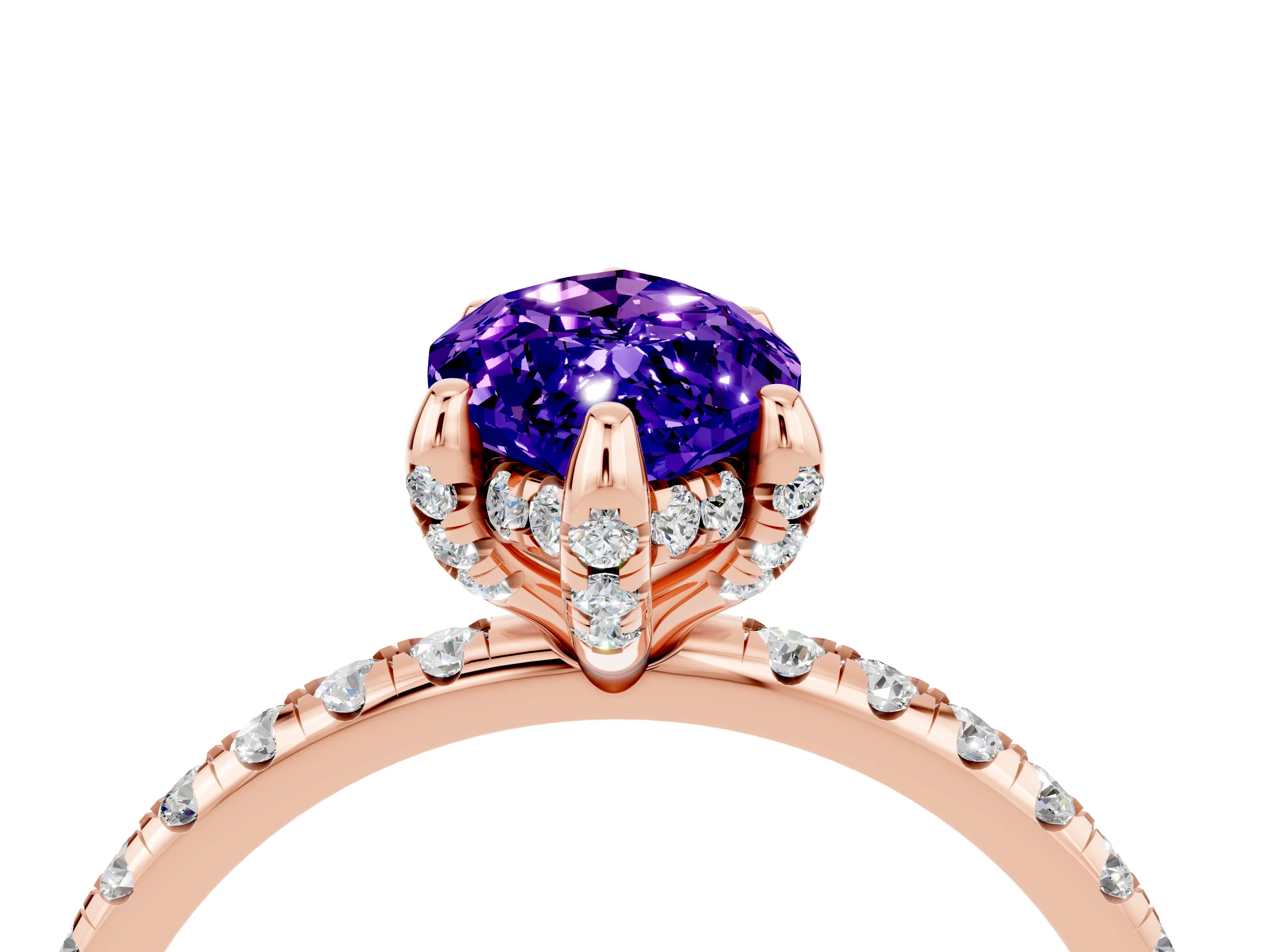Rose gold Marquise Cut Diamond Solitaire Ring with Four-Prong Setting and Pavé Band_4