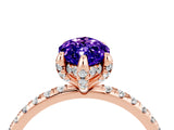 Rose gold Marquise Cut Diamond Solitaire Ring with Four-Prong Setting and Pavé Band_4