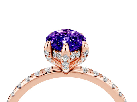 Rose gold Marquise Cut Diamond Solitaire Ring with Four-Prong Setting and Pavé Band_4