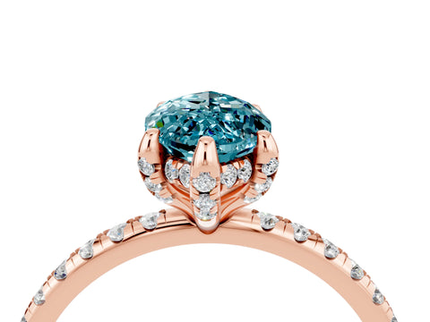 Rose gold Marquise Cut Diamond Solitaire Ring with Four-Prong Setting and Pavé Band_4