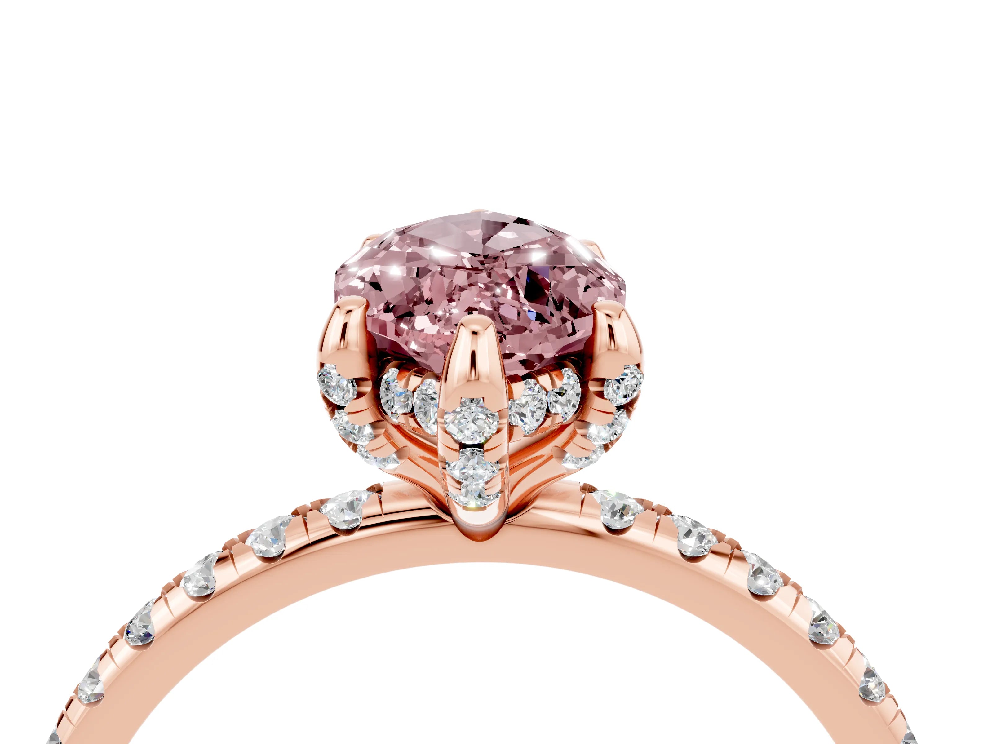 Rose gold Marquise Cut Diamond Solitaire Ring with Four-Prong Setting and Pavé Band_4