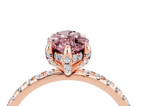 Rose gold Marquise Cut Diamond Solitaire Ring with Four-Prong Setting and Pavé Band_4