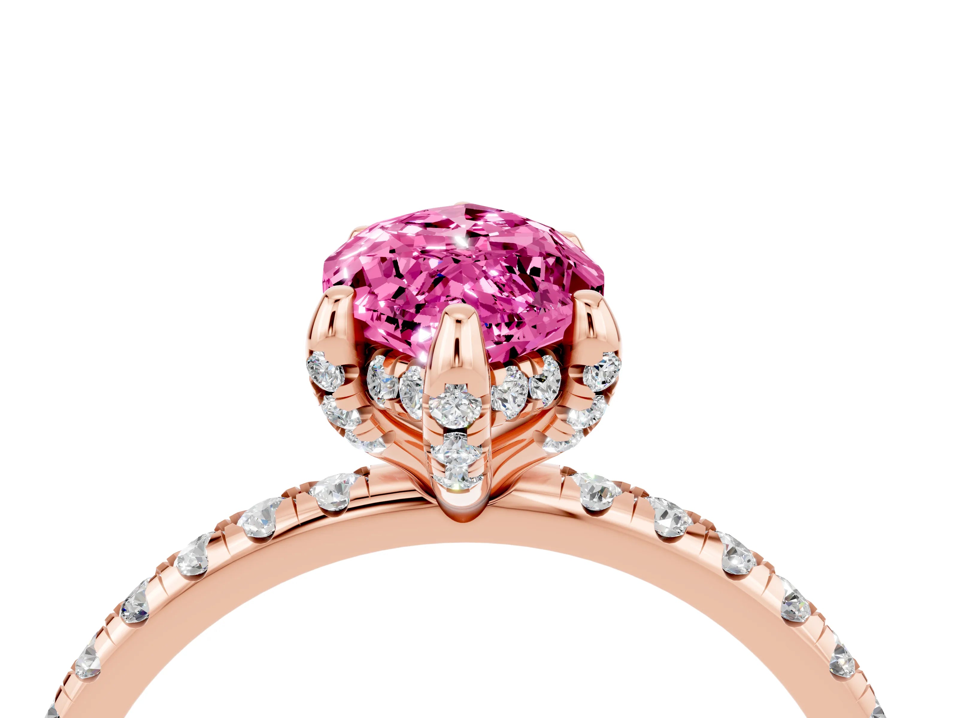 Rose gold Marquise Cut Diamond Solitaire Ring with Four-Prong Setting and Pavé Band_4