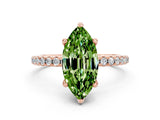 Rose gold Marquise Cut Diamond Solitaire Ring with Four-Prong Setting and Pavé Band