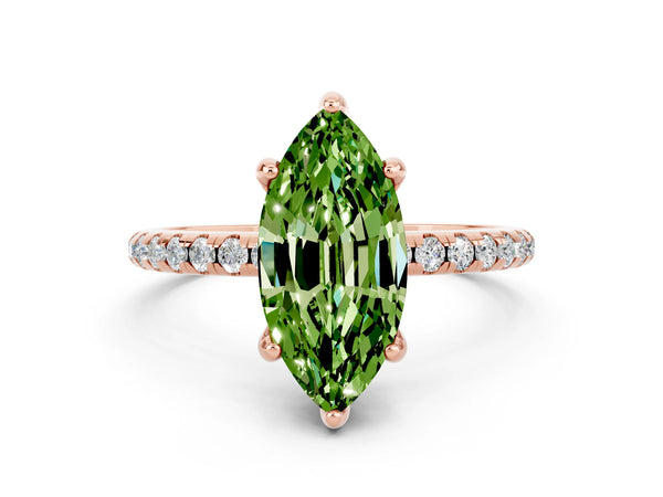 Rose gold Marquise Cut Diamond Solitaire Ring with Four-Prong Setting and Pavé Band