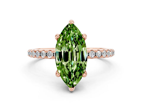 Rose gold Marquise Cut Diamond Solitaire Ring with Four-Prong Setting and Pavé Band