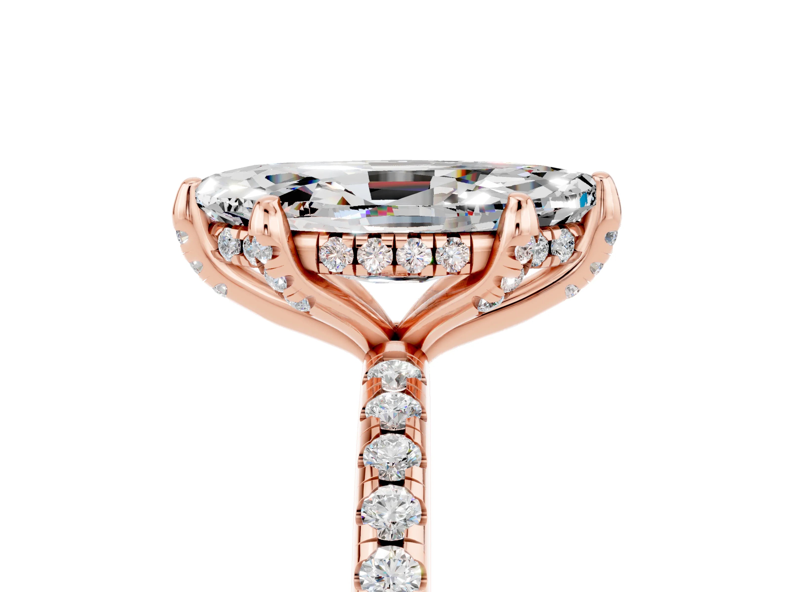 Rose gold Marquise Cut Diamond Solitaire Ring with Four-Prong Setting and Pavé Band_5
