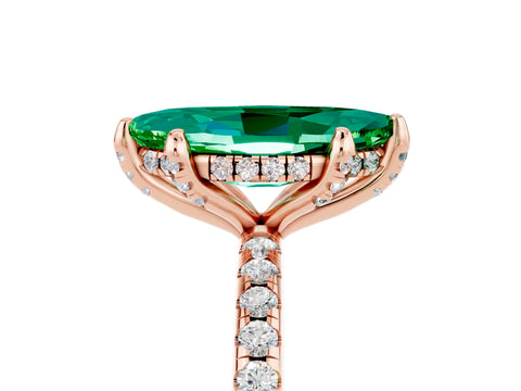 Rose gold Marquise Cut Diamond Solitaire Ring with Four-Prong Setting and Pavé Band_5