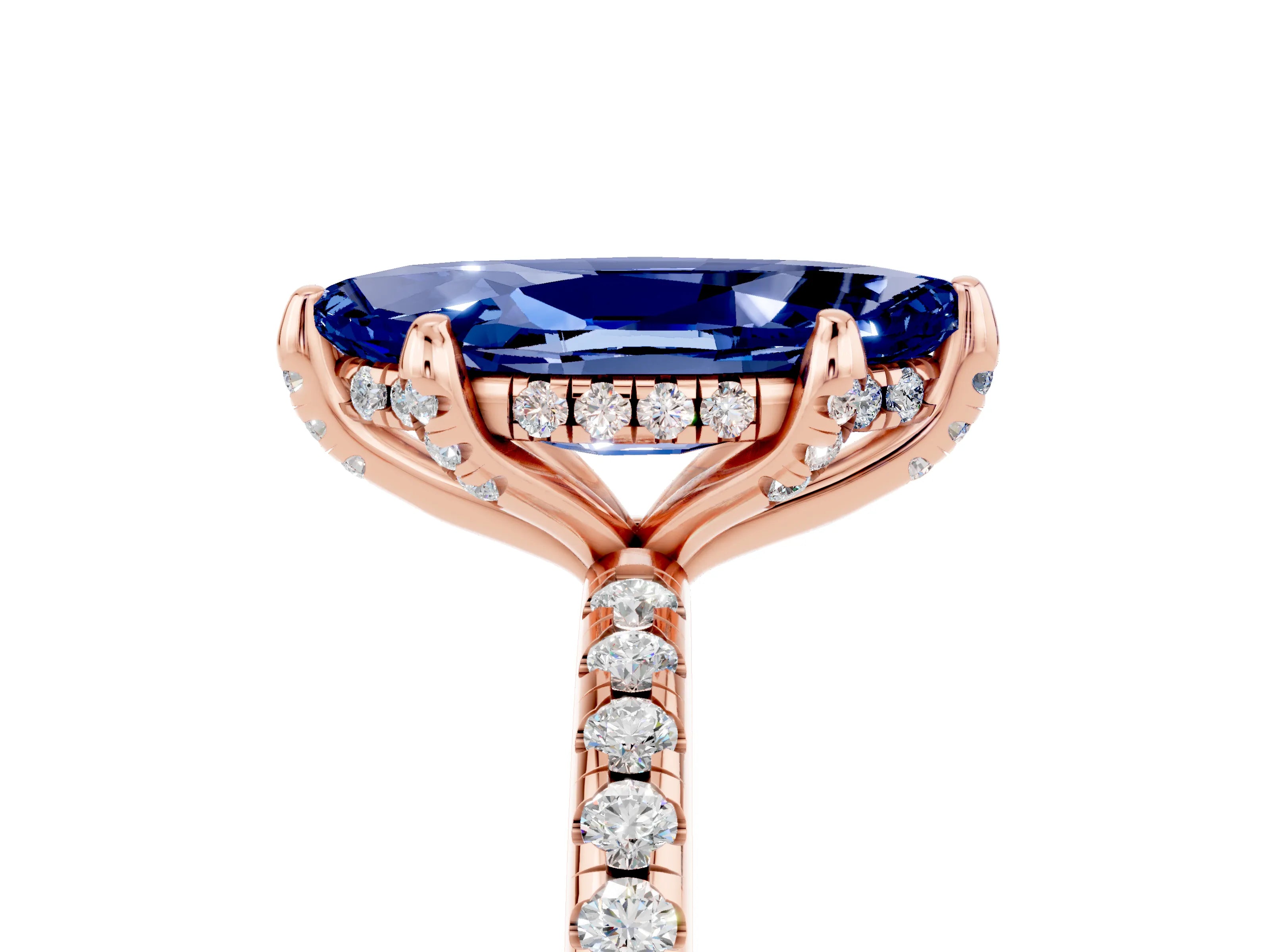 Rose gold Marquise Cut Diamond Solitaire Ring with Four-Prong Setting and Pavé Band_5