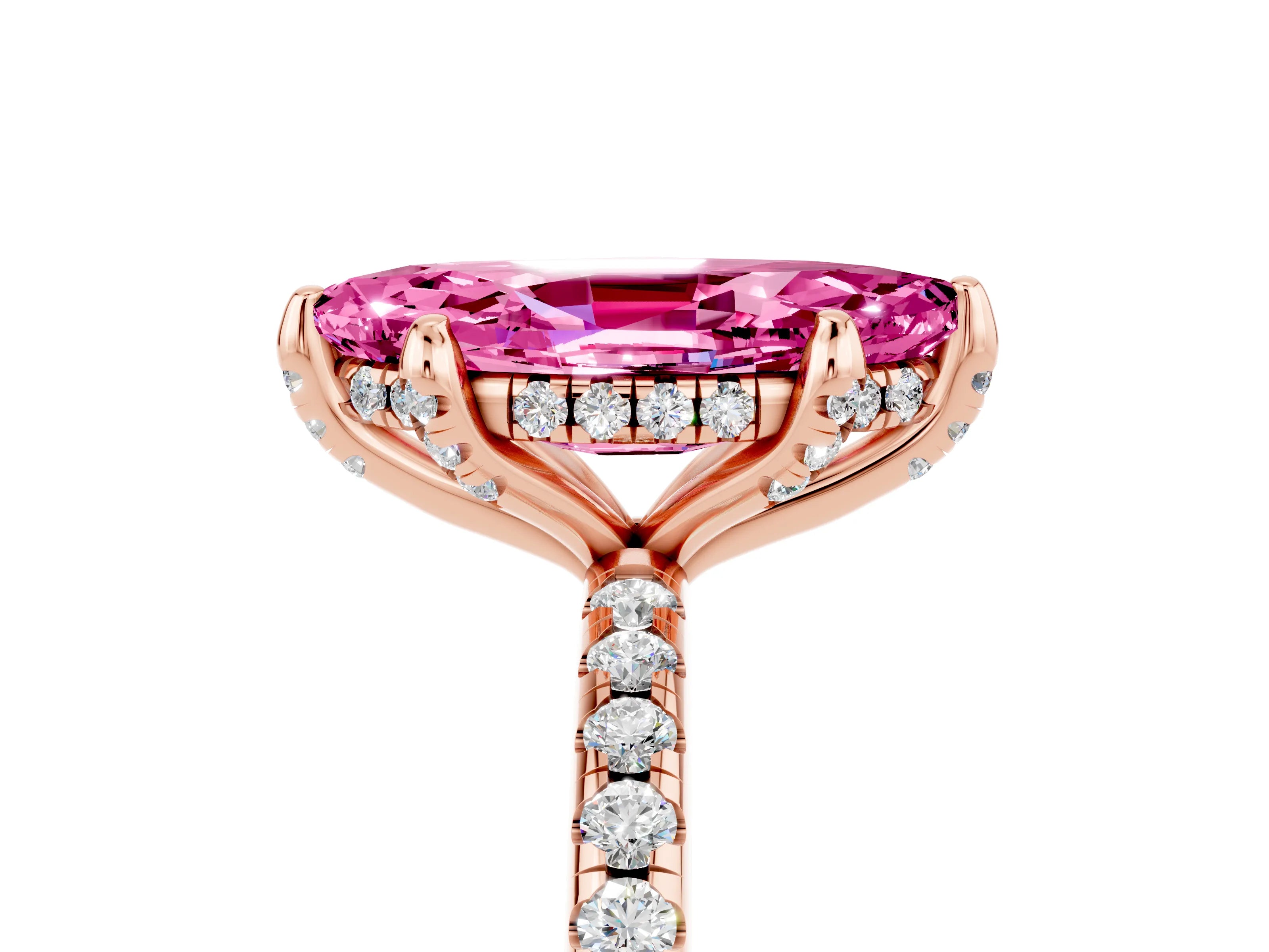 Rose gold Marquise Cut Diamond Solitaire Ring with Four-Prong Setting and Pavé Band_5