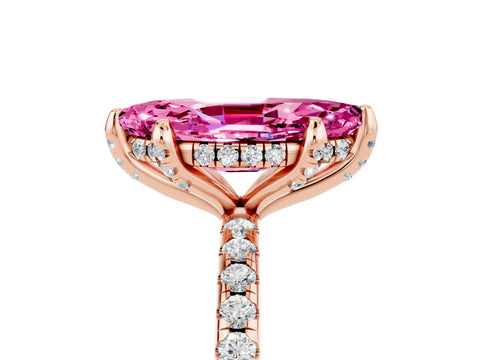Rose gold Marquise Cut Diamond Solitaire Ring with Four-Prong Setting and Pavé Band_5