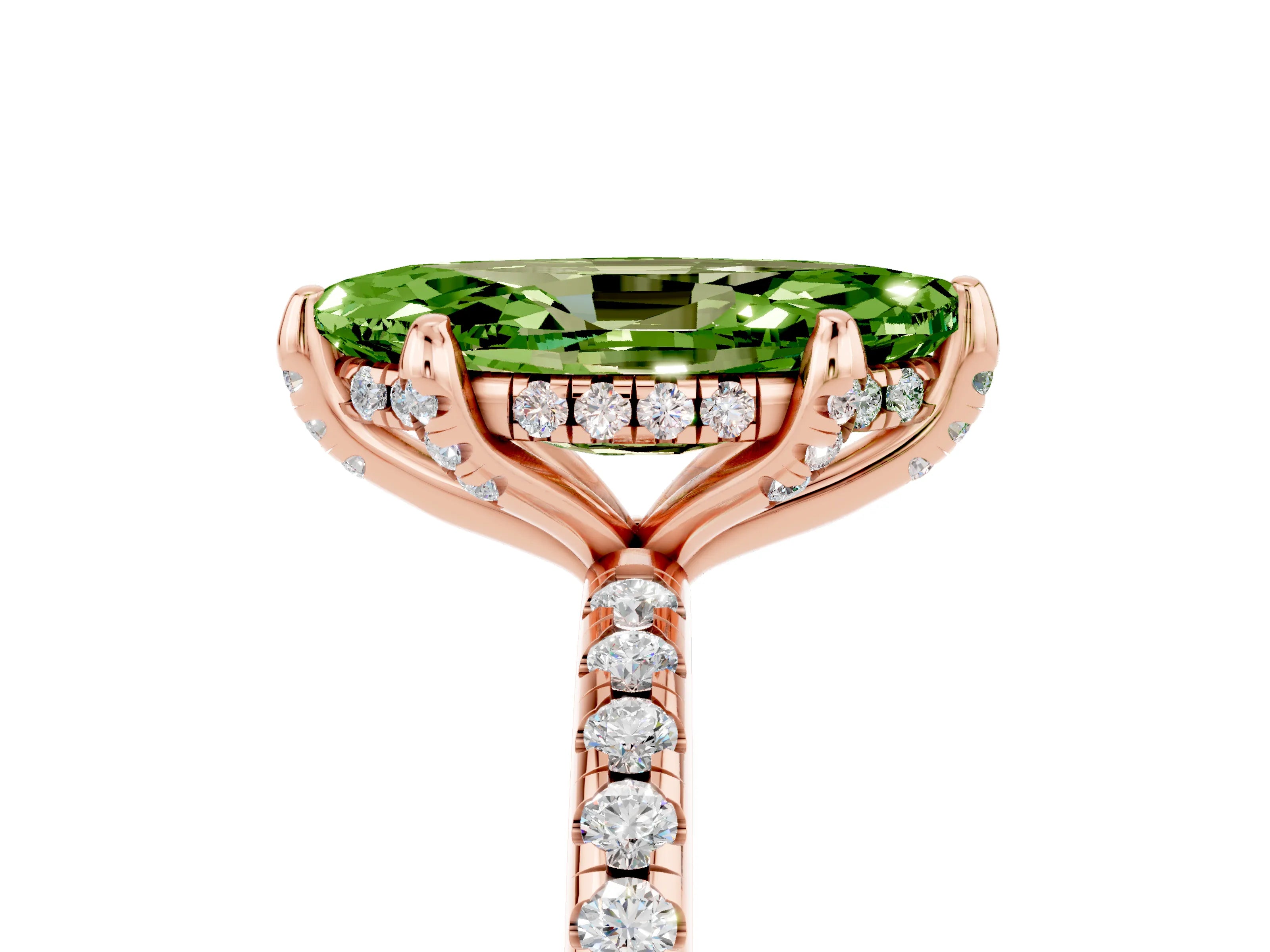 Rose gold Marquise Cut Diamond Solitaire Ring with Four-Prong Setting and Pavé Band_5