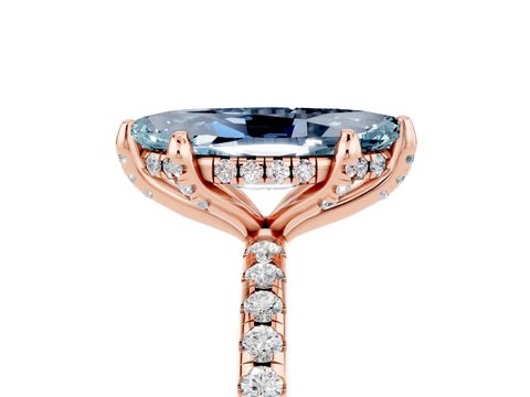 Rose gold Marquise Cut Diamond Solitaire Ring with Four-Prong Setting and Pavé Band_5