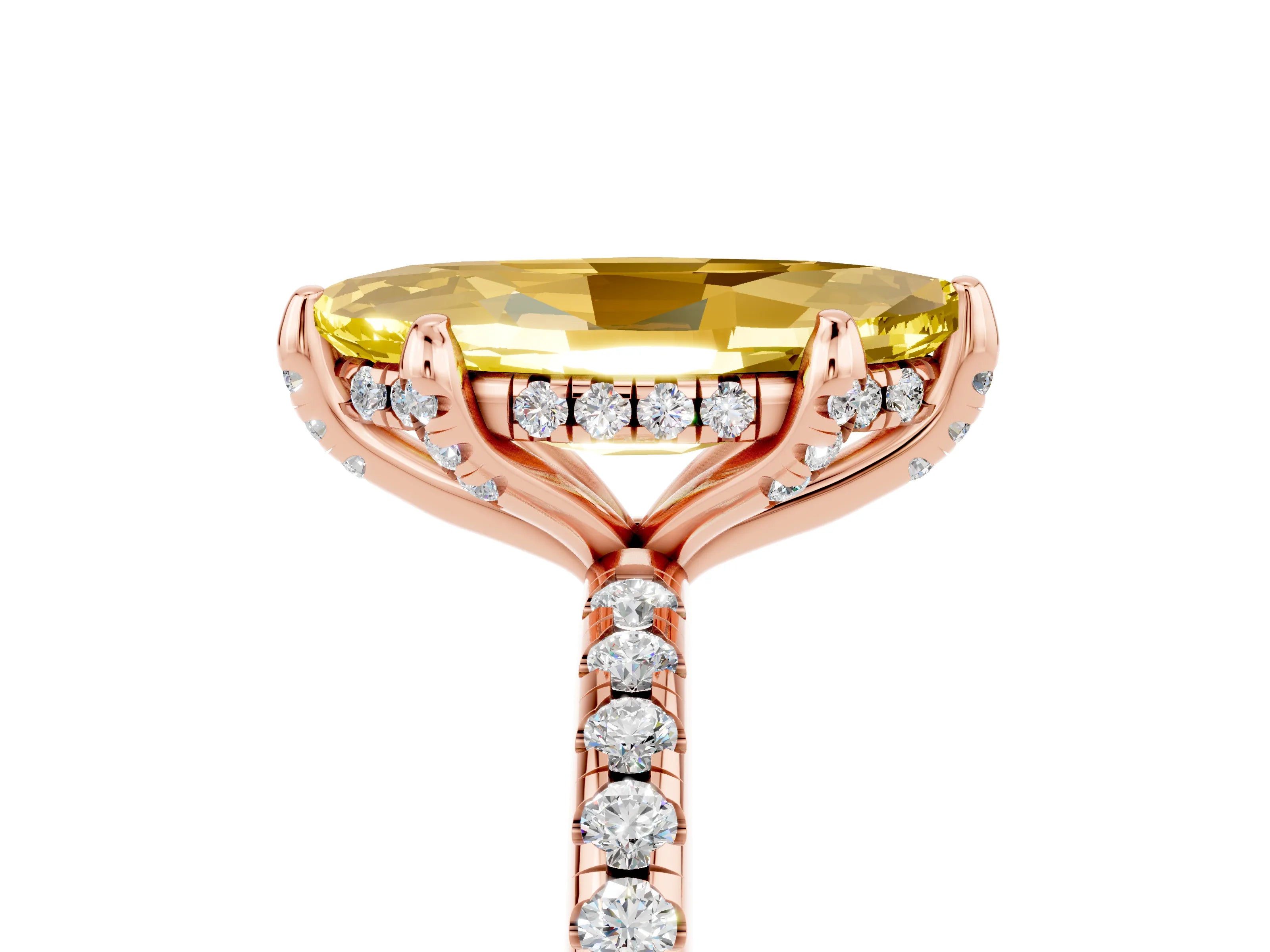 Rose gold Marquise Cut Diamond Solitaire Ring with Four-Prong Setting and Pavé Band_5