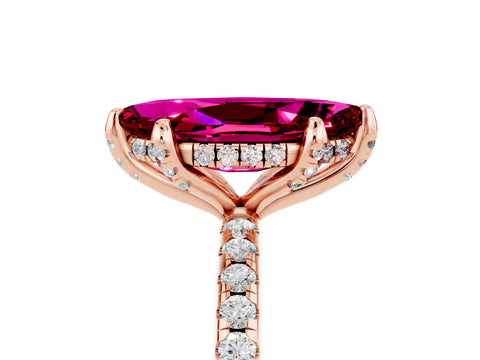 Rose gold Marquise Cut Diamond Solitaire Ring with Four-Prong Setting and Pavé Band_5