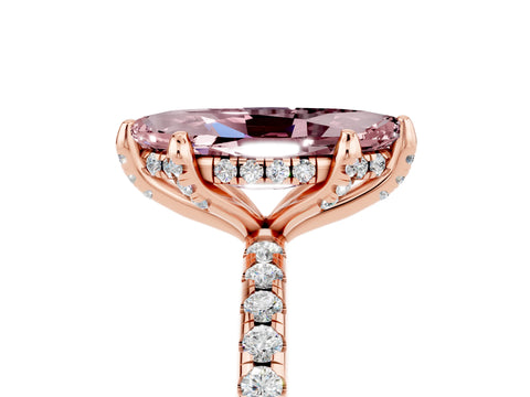 Rose gold Marquise Cut Diamond Solitaire Ring with Four-Prong Setting and Pavé Band_5