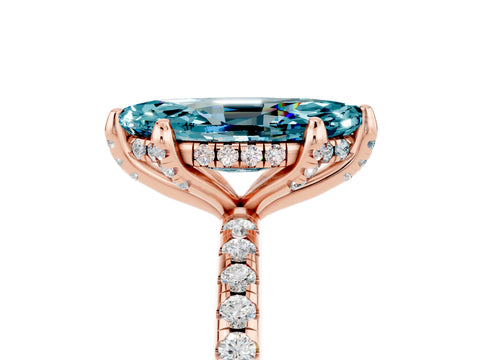 Rose gold Marquise Cut Diamond Solitaire Ring with Four-Prong Setting and Pavé Band_5