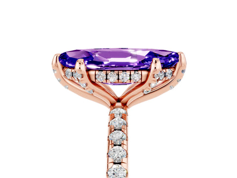 Rose gold Marquise Cut Diamond Solitaire Ring with Four-Prong Setting and Pavé Band_5