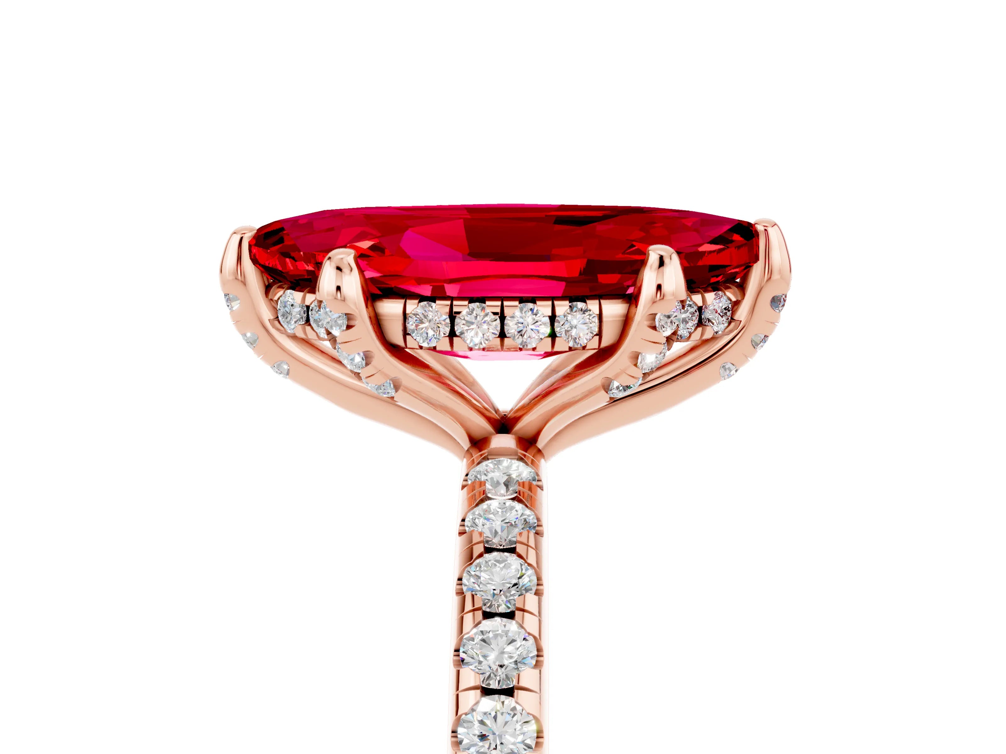 Rose gold Marquise Cut Diamond Solitaire Ring with Four-Prong Setting and Pavé Band_5