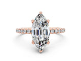 Rose gold Marquise Cut Diamond Solitaire Ring with Four-Prong Setting and Pavé Band