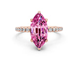 Rose gold Marquise Cut Diamond Solitaire Ring with Four-Prong Setting and Pavé Band