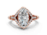 Rose gold Marquise Cut Diamond Solitaire Ring with Hidden Halo and Pavé Band_27