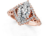 Rose gold Marquise Cut Diamond Solitaire Ring with Hidden Halo and Pavé Band_28