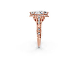 Rose gold Marquise Cut Diamond Solitaire Ring with Hidden Halo and Pavé Band_29