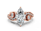 Rose gold Marquise Cut Diamond Solitaire Ring with Milgrain Pavé Band and Four-Prong Setting_183