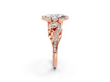 Rose gold Marquise Cut Diamond Solitaire Ring with Milgrain Pavé Band and Four-Prong Setting_185