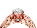 Rose gold Marquise Cut Diamond Solitaire Ring with Milgrain Pavé Band and Four-Prong Setting_187