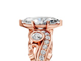 Rose gold Marquise Cut Diamond Solitaire Ring with Milgrain Pavé Band and Four-Prong Setting_188