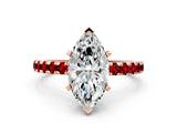 Rose gold Marquise Cut Diamond Solitaire Ring with Pavé Band and Four-Prong Setting