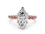 Rose gold Marquise Cut Diamond Solitaire Ring with Pavé Band and Four-Prong Setting