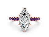 Rose gold Marquise Cut Diamond Solitaire Ring with Pavé Band and Four-Prong Setting