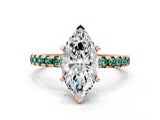 Rose gold Marquise Cut Diamond Solitaire Ring with Pavé Band and Four-Prong Setting
