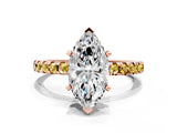 Rose gold Marquise Cut Diamond Solitaire Ring with Pavé Band and Four-Prong Setting