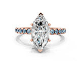 Rose gold Marquise Cut Diamond Solitaire Ring with Pavé Band and Four-Prong Setting