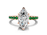 Rose gold Marquise Cut Diamond Solitaire Ring with Pavé Band and Four-Prong Setting