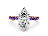 Rose gold Marquise Cut Diamond Solitaire Ring with Pavé Band and Four-Prong Setting