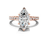Rose gold Marquise Cut Diamond Solitaire Ring with Pavé Band and Four-Prong Setting