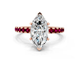 Rose gold Marquise Cut Diamond Solitaire Ring with Pavé Band and Four-Prong Setting