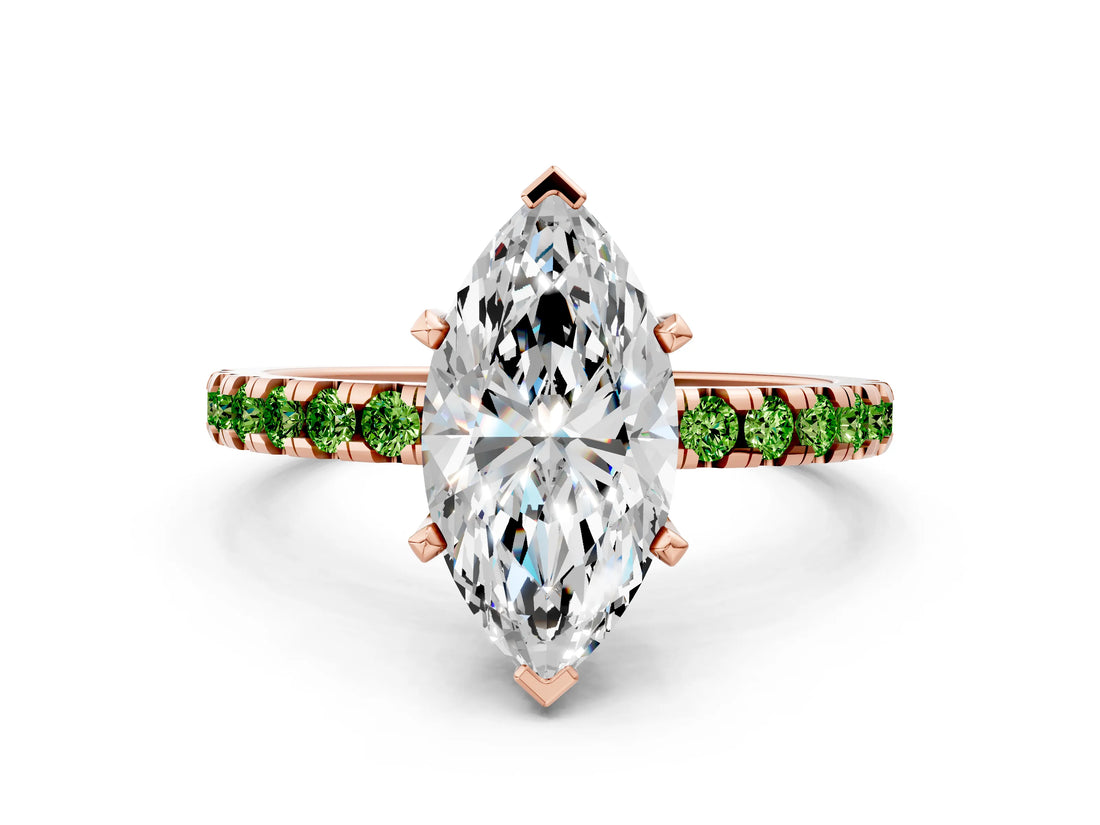Rose gold Marquise Cut Diamond Solitaire Ring with Pavé Band and Four-Prong Setting